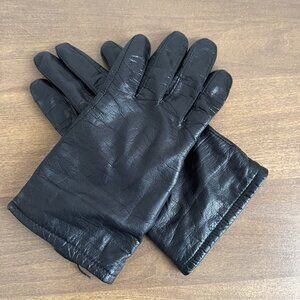 Fownes Black Leather Gloves Size 6.5